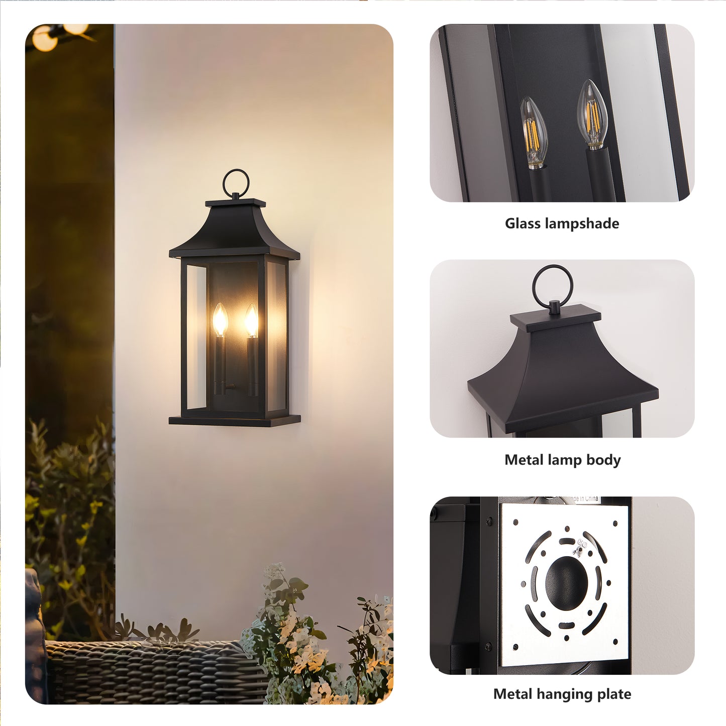 22" Black 2-Light Outdoor Wall Light with Glass - view 6
