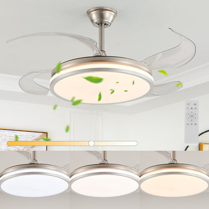 42" Chrome Retractable Blade Ceiling Fan with LED Light