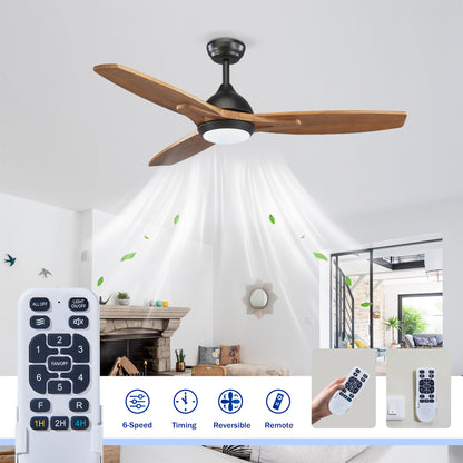 52" Matte Black & Wood Ceiling Fan with Light - view 12