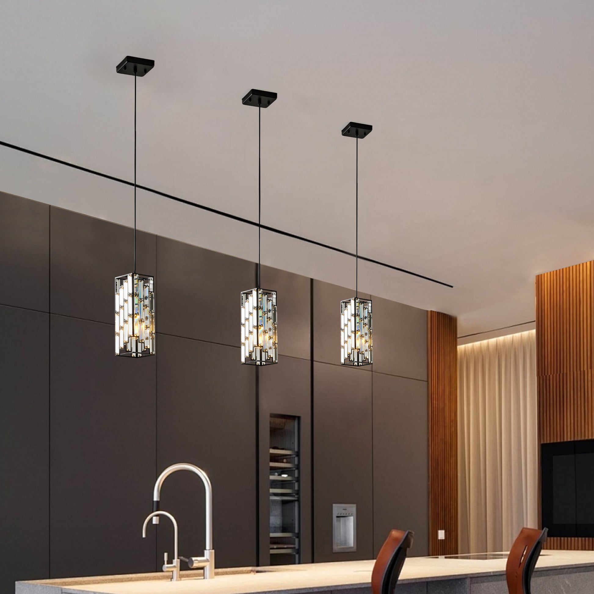 4" Black Crystal Pendant Light, Set of 3 - view 4