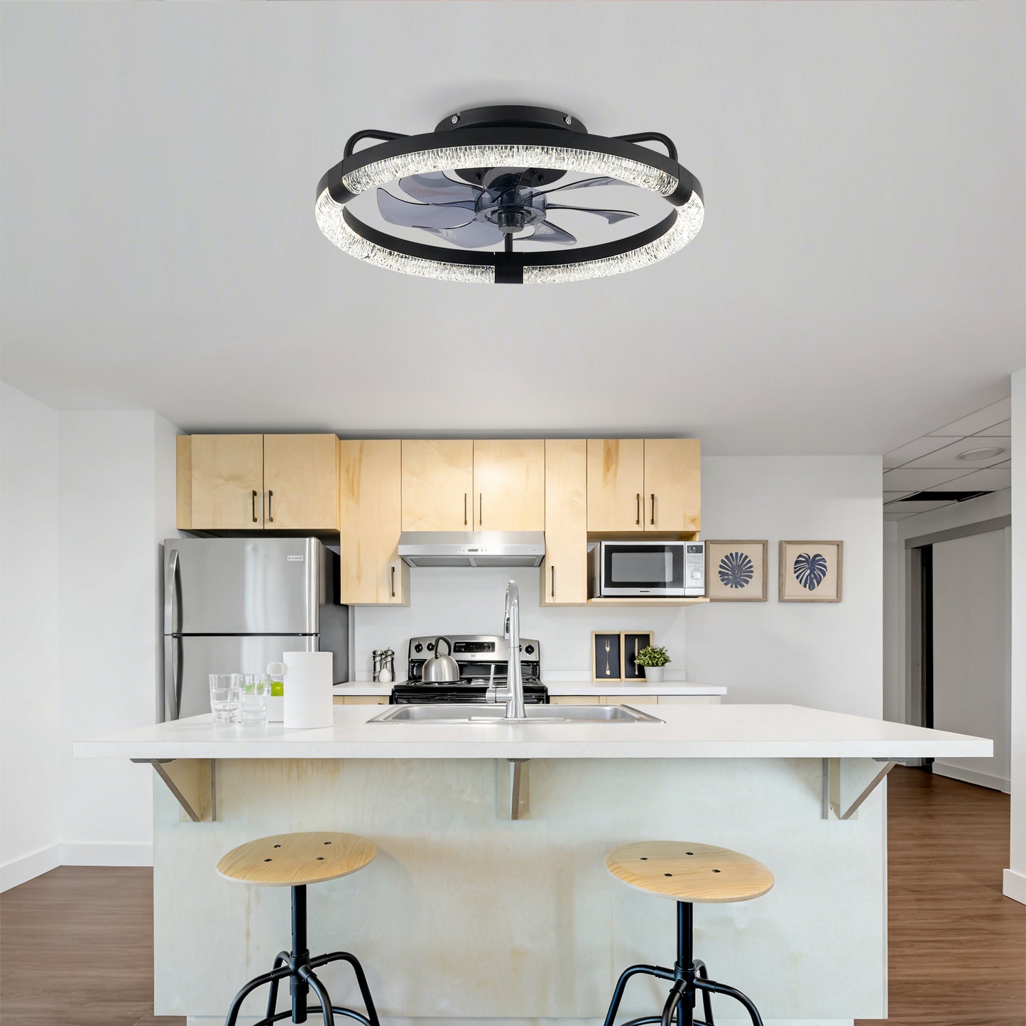 20" Matte Black Flush Mount Ceiling Fan with Dimmable LED - view 5