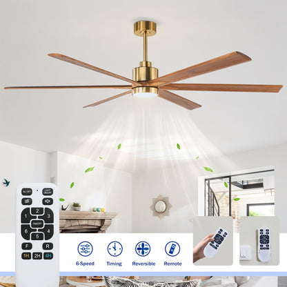 70" Gold & Walnut Solid Wood Ceiling Fan with Light - view 8