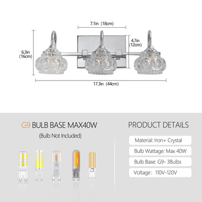 17" 3-Light Nickel Vintage Crystal Vanity Light - view 7