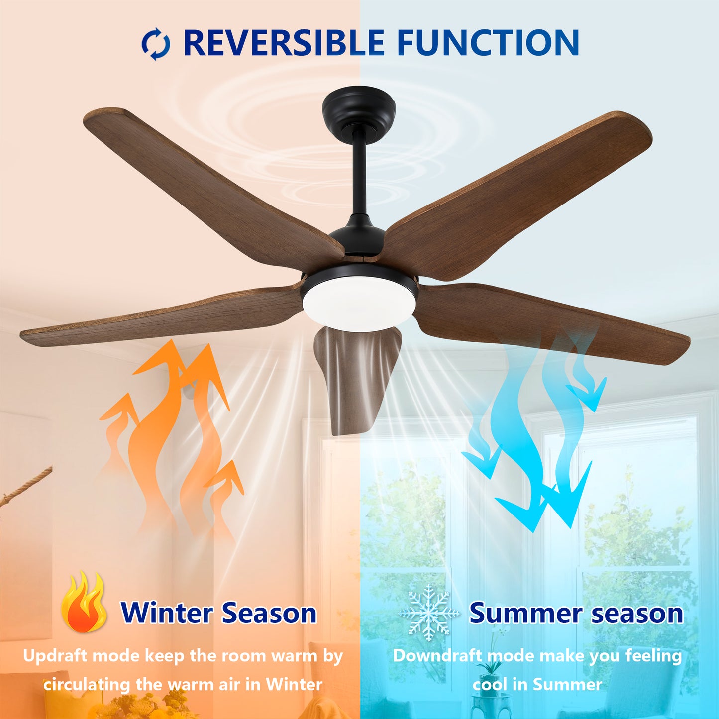 52" Black Brown Reversible Ceiling Fan with Light - view 13