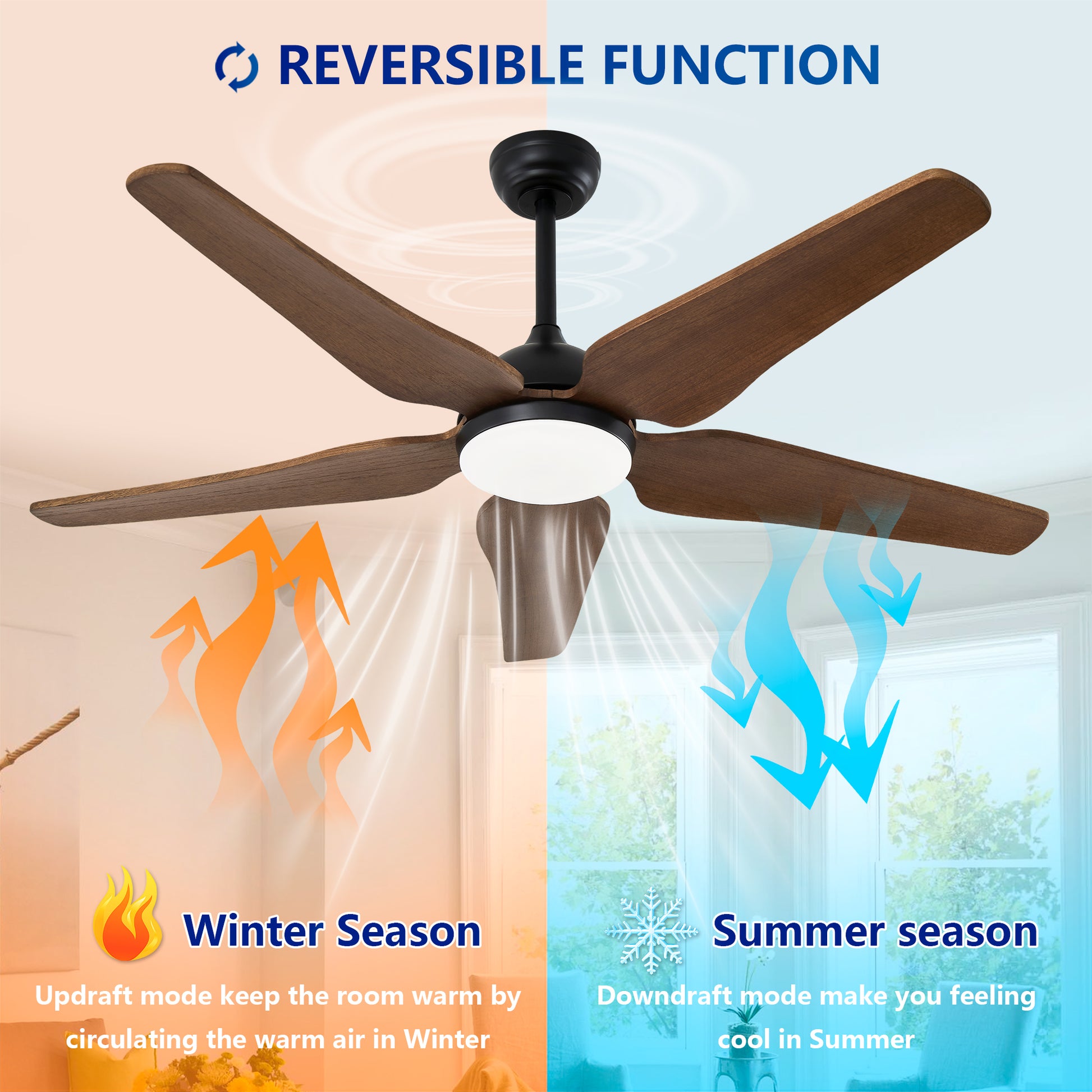 52" Black Brown Reversible Ceiling Fan with Light - view 13