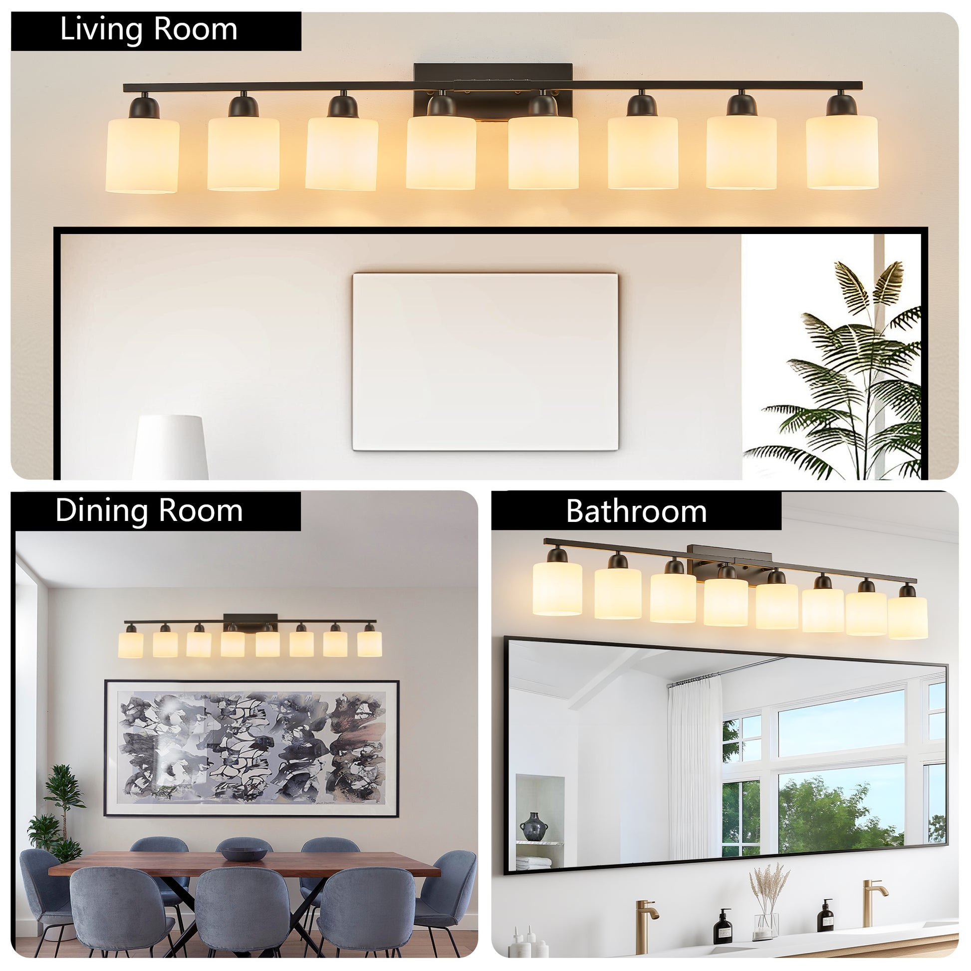 52" 8-Light Matte Black Vanity Light with Frosted Glass - view 4