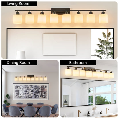 52" 8-Light Matte Black Vanity Light with Frosted Glass - view 4