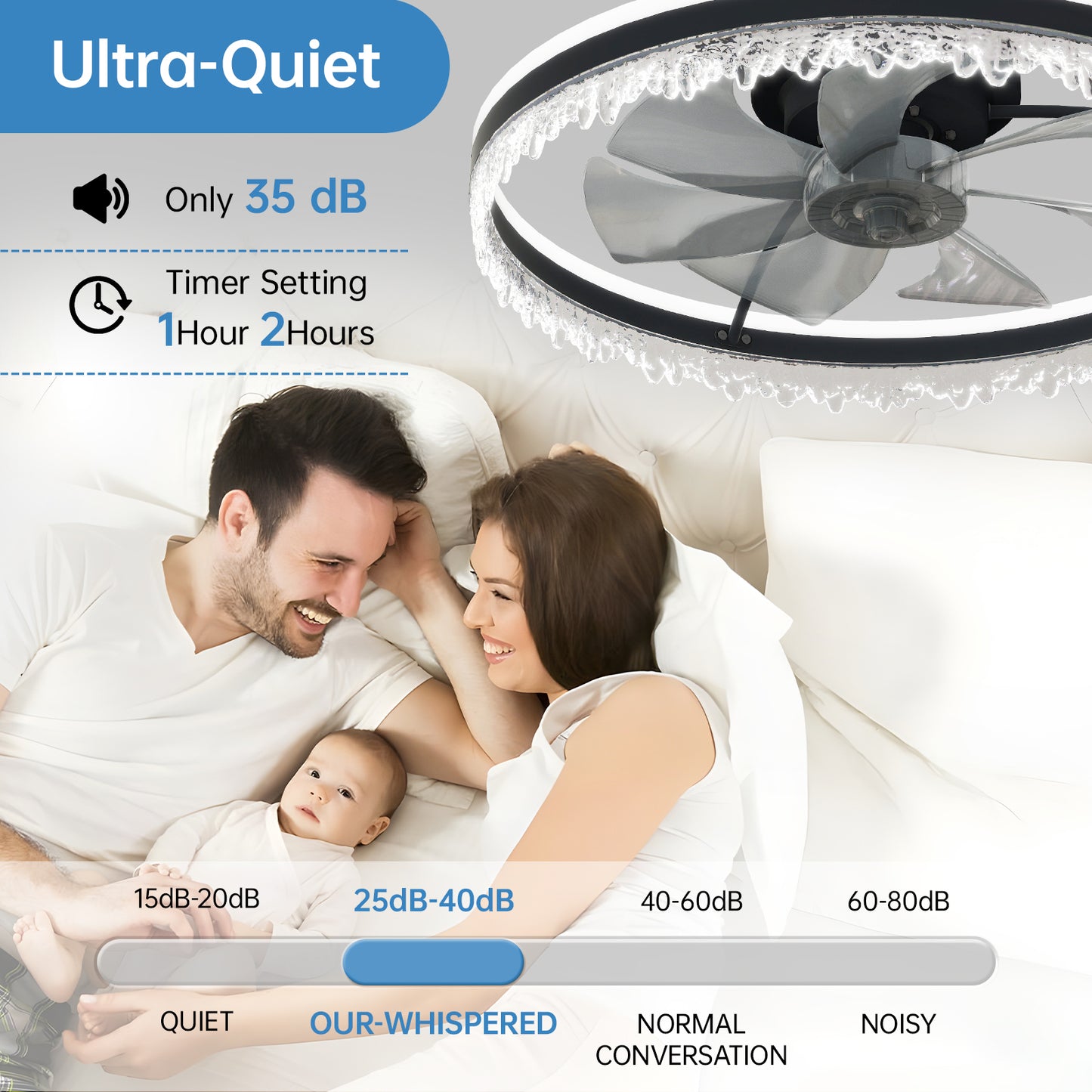 24" Black Crystal Invisible Blade Ceiling Fan with Remote - view 4