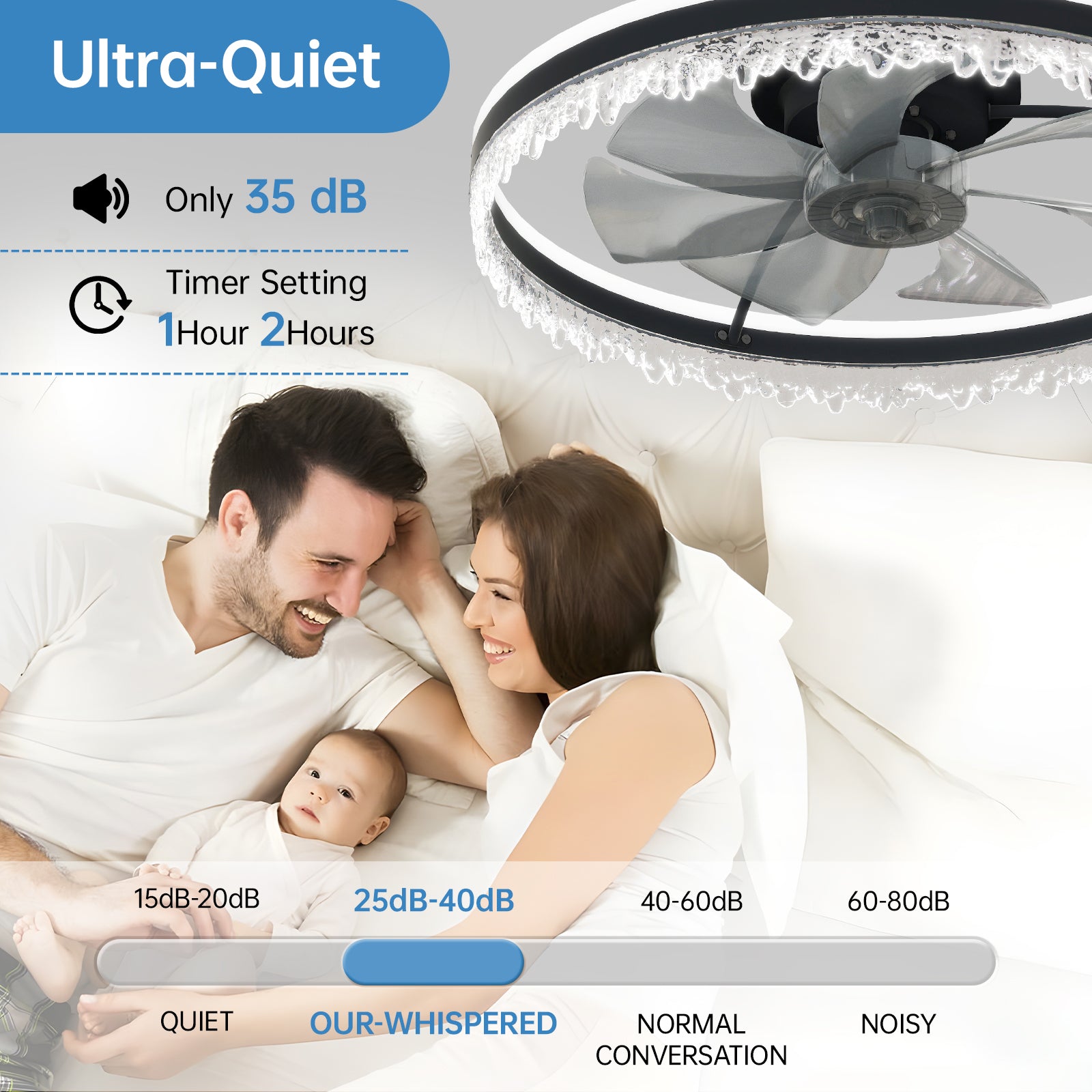 24" Black Crystal Invisible Blade Ceiling Fan with Remote - view 4
