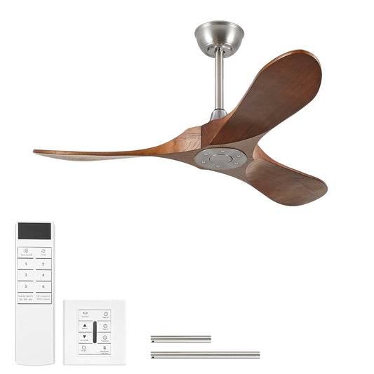 42" Satin Nickel Solid Wood Ceiling Fan with Remote