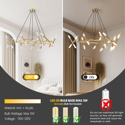 41" Gold Branch Chandelier with Frosted Tubes - view 6