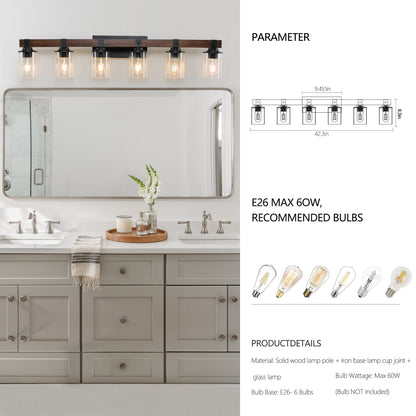 42" 6-Light Farmhouse Vanity Wall Light with Wood Accent - view 10
