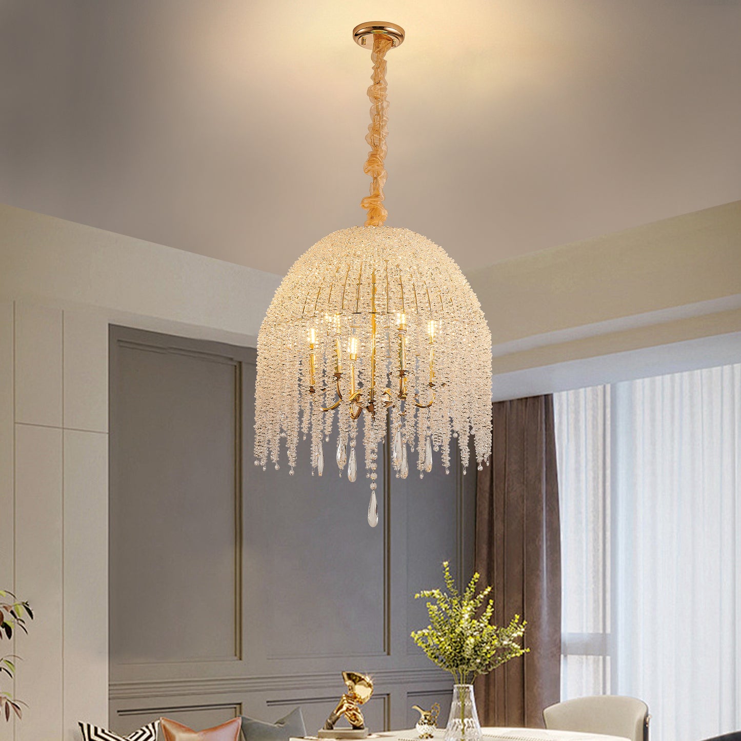 20" 6-Light Gold Crystal Waterfall Chandelier