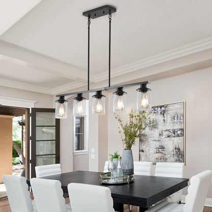 37" 5-Light Matte Black Industrial Chandelier