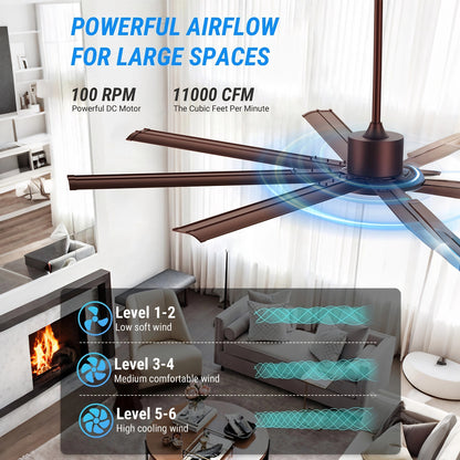 88" Coffee Industrial Ceiling Fan with Light & Remote - view 7