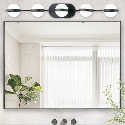 5-Light Black Vanity Light with Frosted Glass Shades