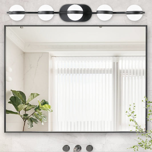 5-Light Black Vanity Light with Frosted Glass Shades