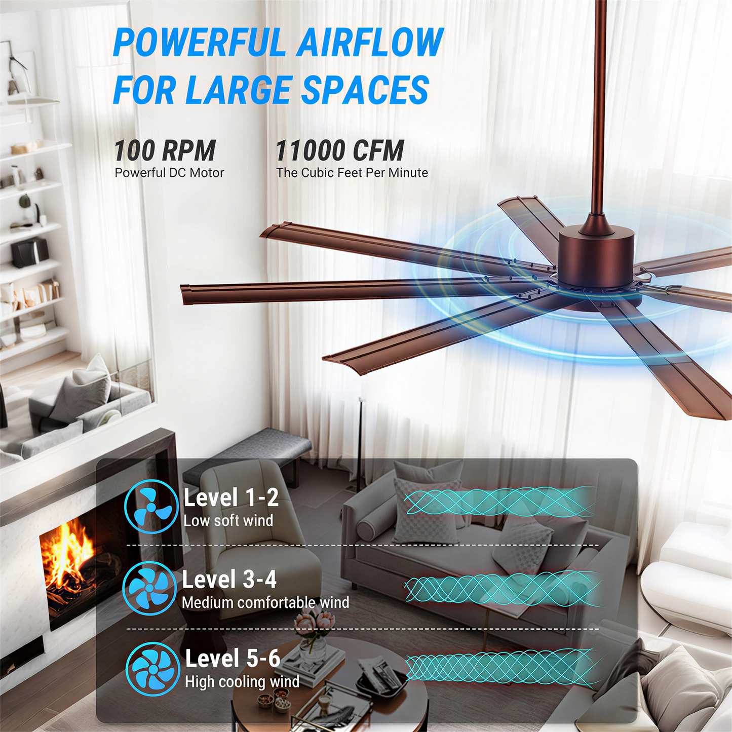 72" Industrial Coffee Ceiling Fan with Remote - view 5