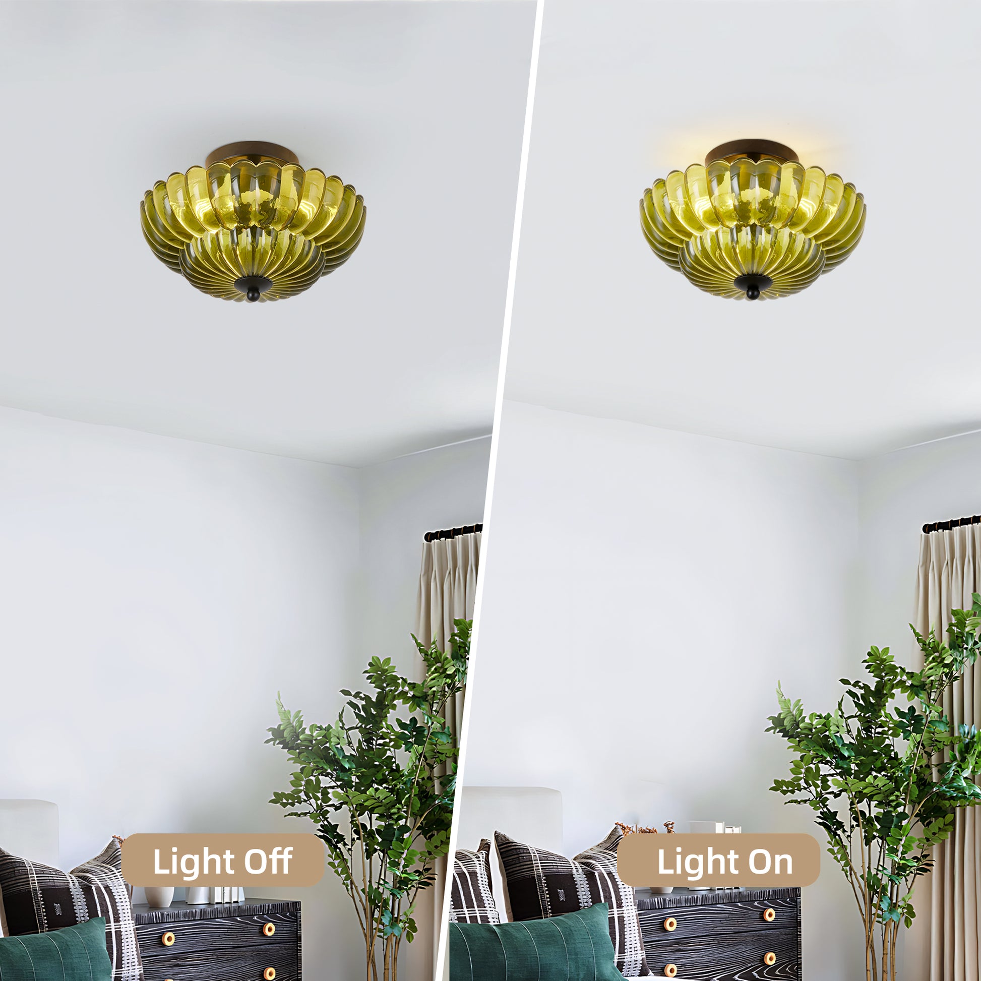 3-Light Green Glass Semi Flush Mount Ceiling Light - view 6