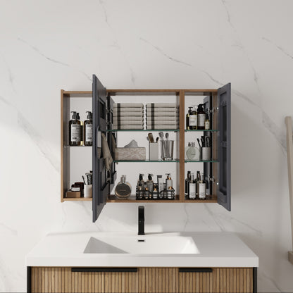 39" Oak Wall-Mounted Mirror Cabinet with Soft-Close Doors