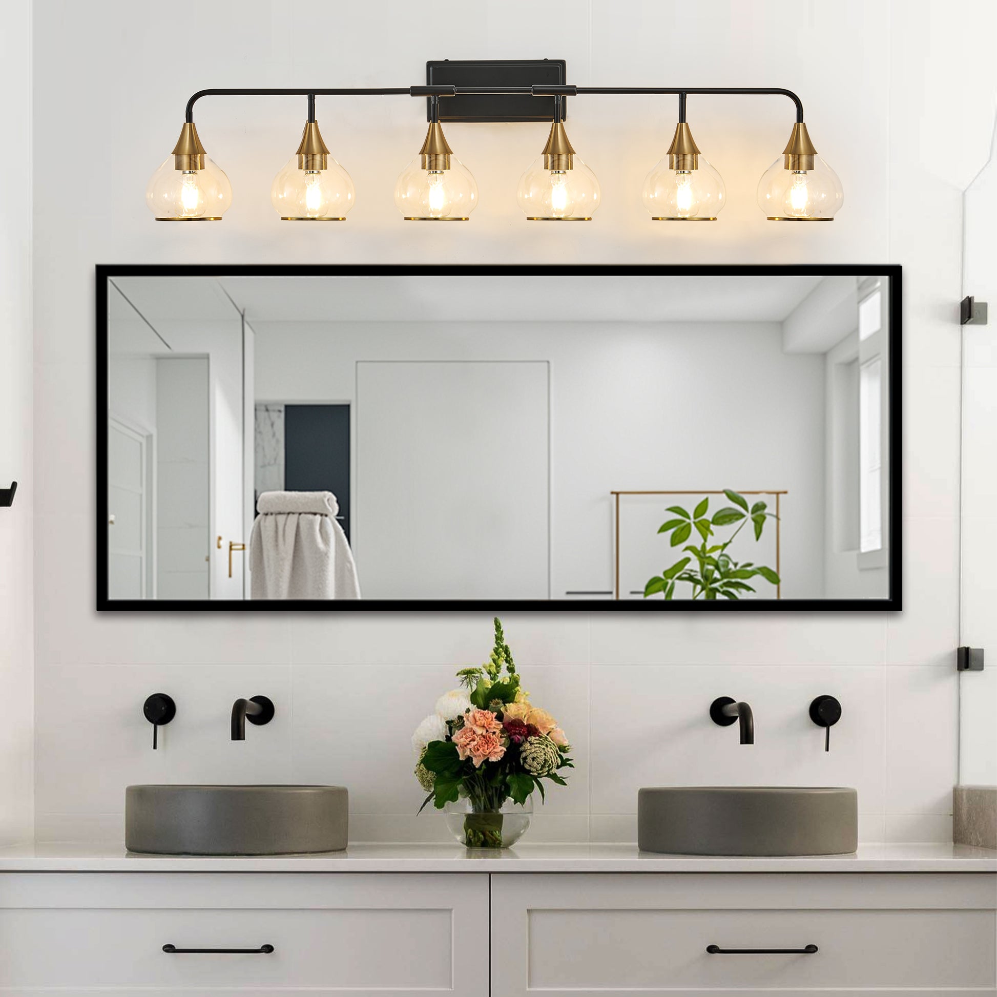 48" 6-Light Black & Gold Industrial Vanity Light - view 3