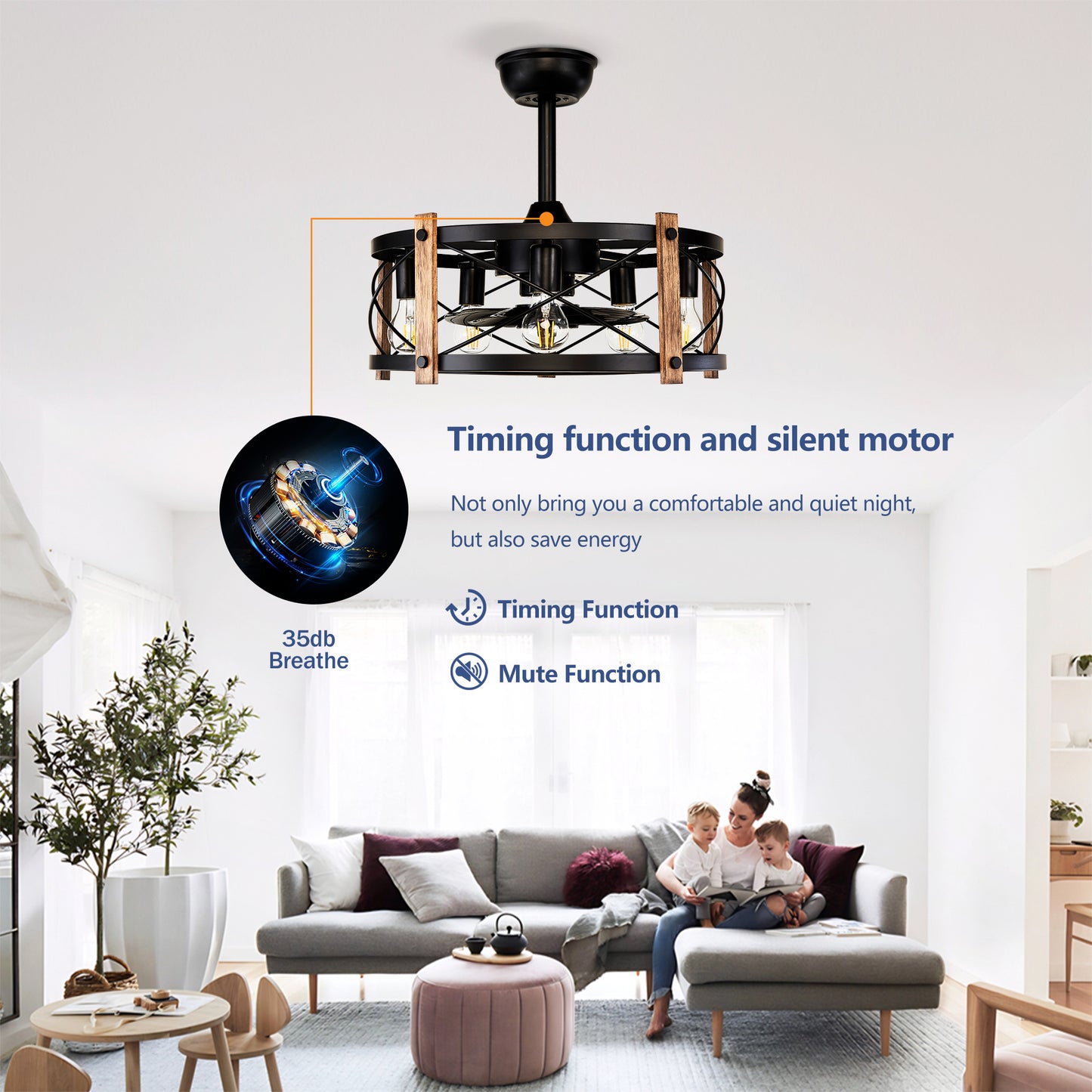 20" Matte Black Caged Chandelier Ceiling Fan with Remote - view 10