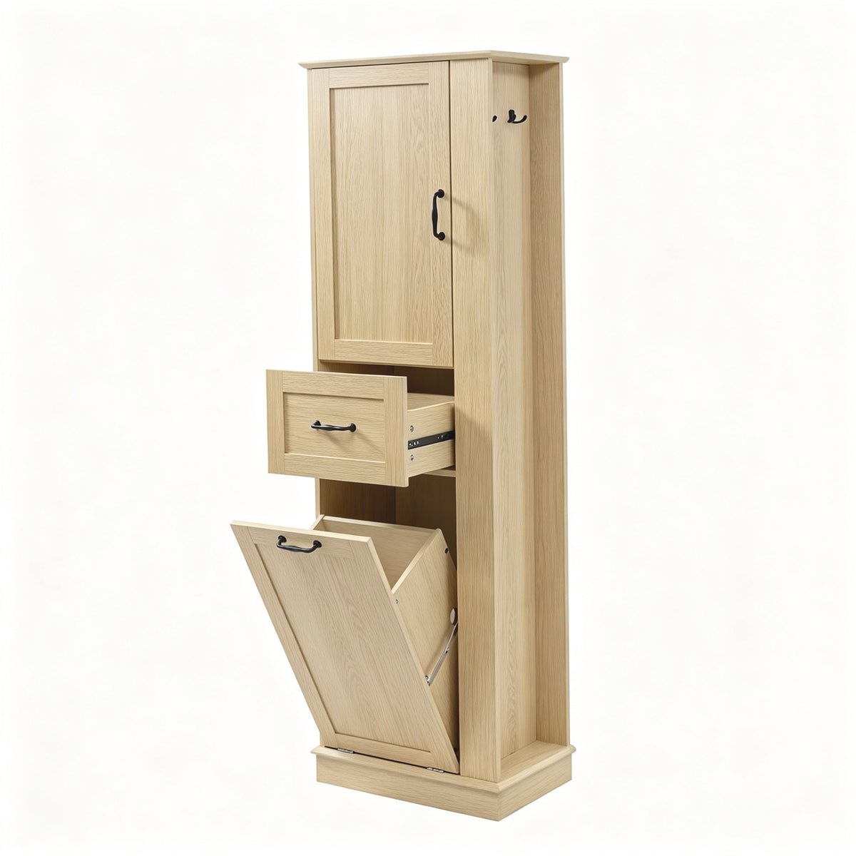 68" Natural Slim Tall Cabinet with Tilt-Out Compartment