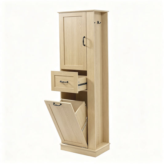 68" Natural Slim Tall Cabinet with Tilt-Out Compartment