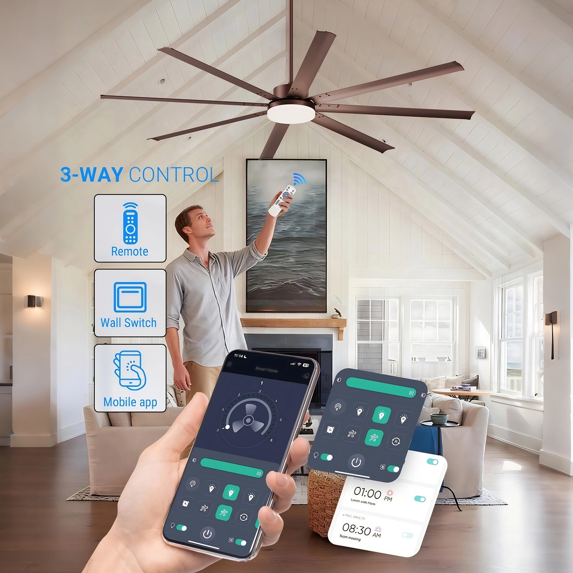 88" Coffee Industrial Ceiling Fan with Light & Remote - view 4