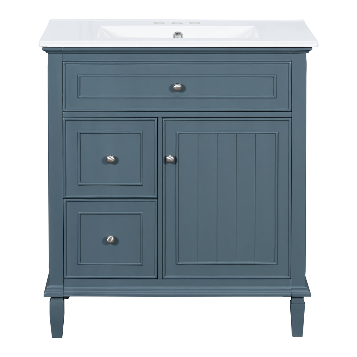 30" Blue Gray Bathroom Vanity with Sink, Flip Drawer & Shelf