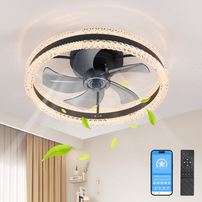 20" Black Double Ring Flush Mount Ceiling Fan with Remote
