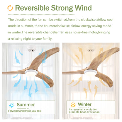 52" Matte White Solid Wood Ceiling Fan with Remote - view 12