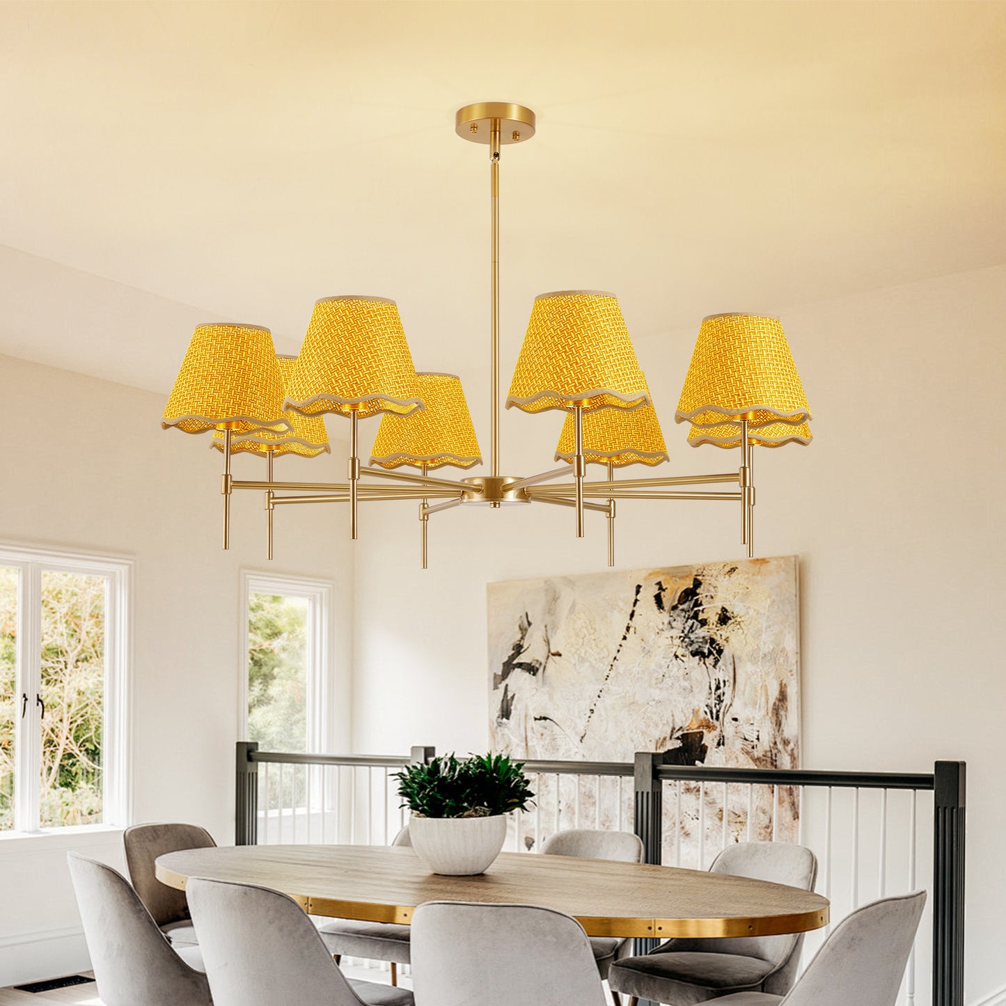 38.6" 8-Light Gold Rattan Farmhouse Chandelier - view 3