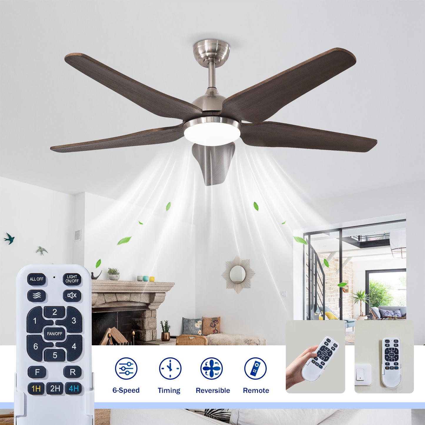 52" Nickel Reversible Ceiling Fan with Light - view 10