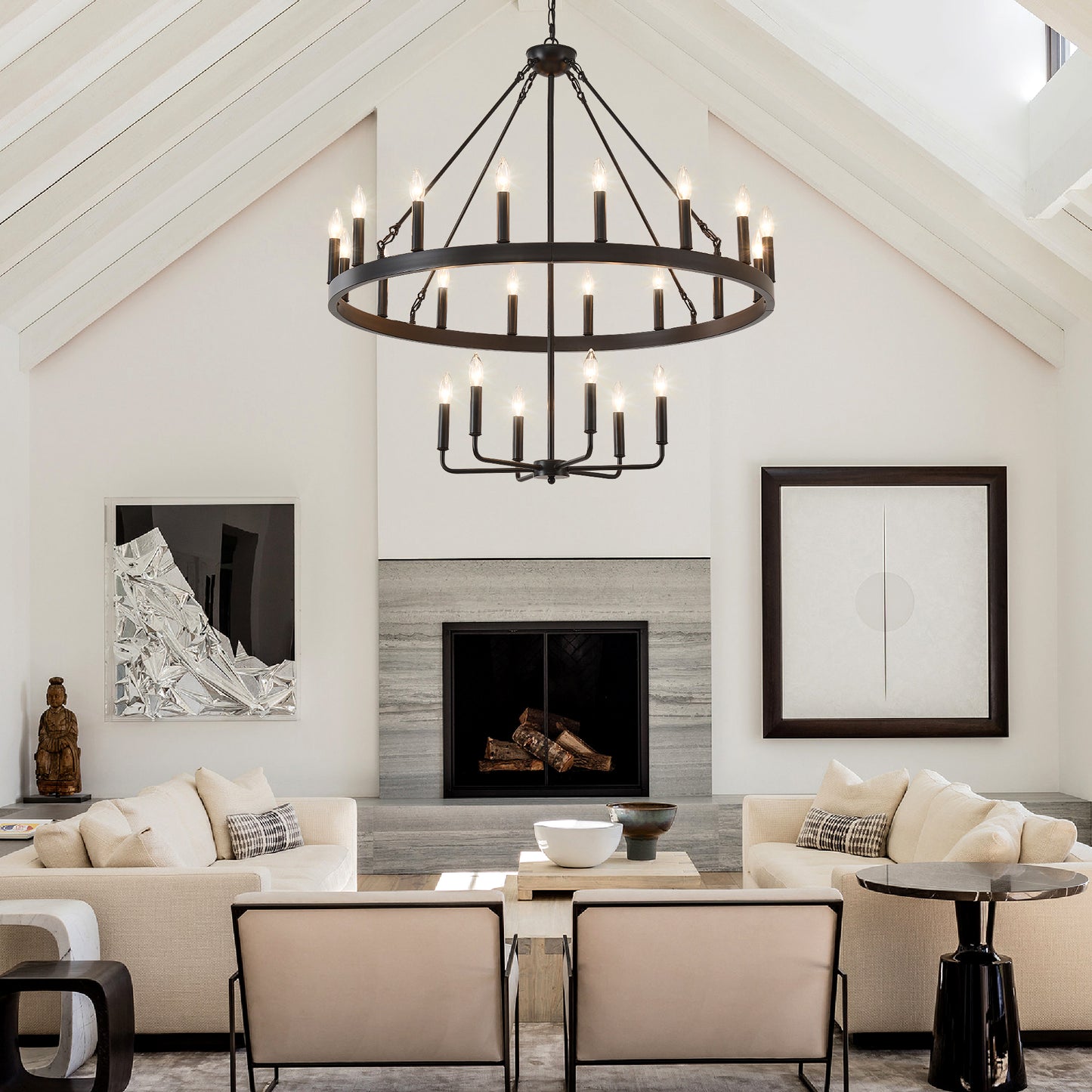 40" 2-Tier Wagon Wheel Farmhouse Chandelier, 22-Light - view 3