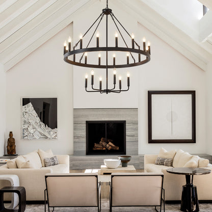 40" 2-Tier Wagon Wheel Farmhouse Chandelier, 22-Light - view 3