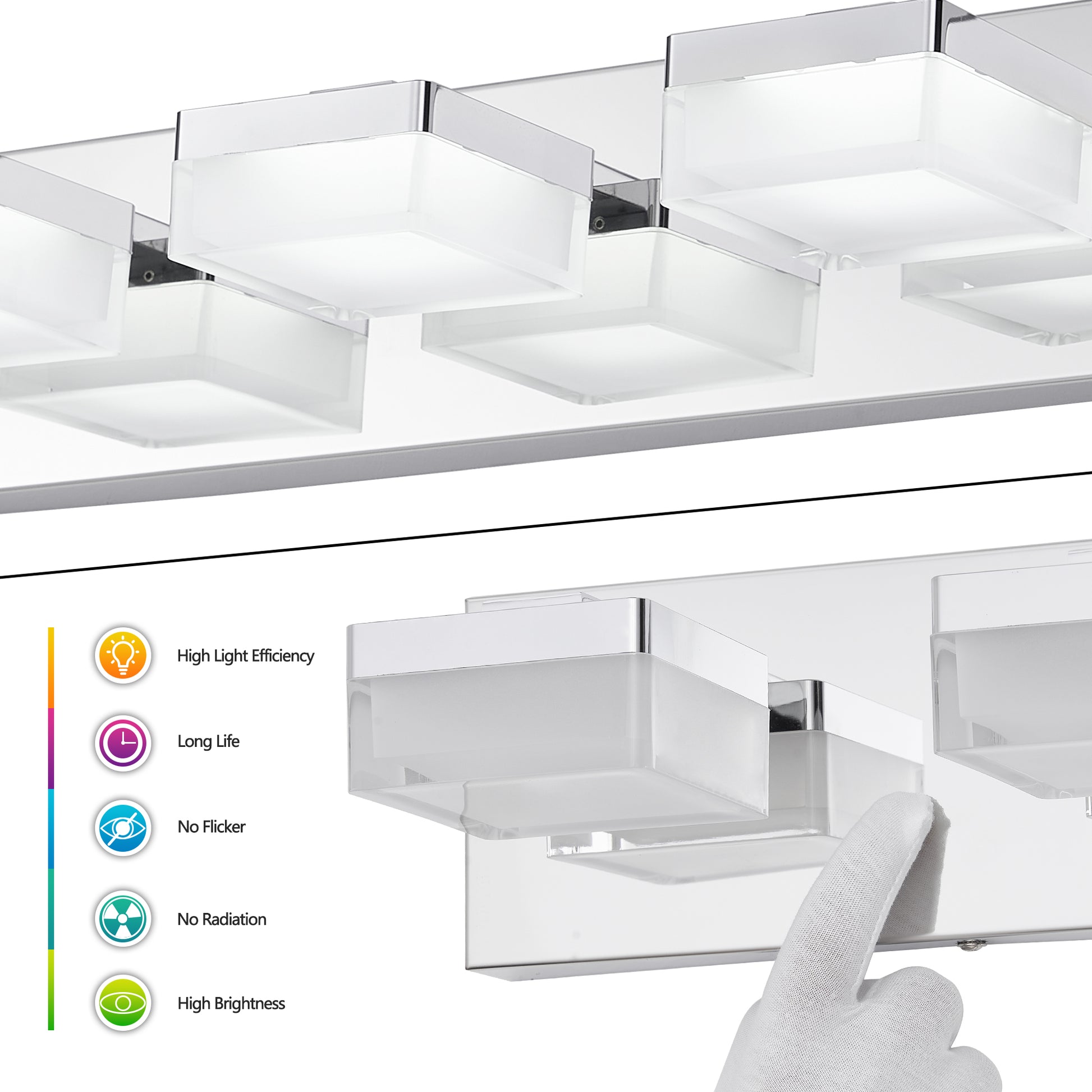 3-Light Modern Chrome LED Vanity Wall Light - view 6