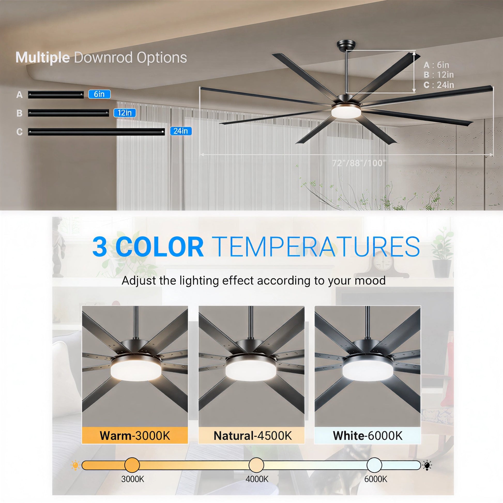 96" Black Industrial Ceiling Fan with Remote - view 8