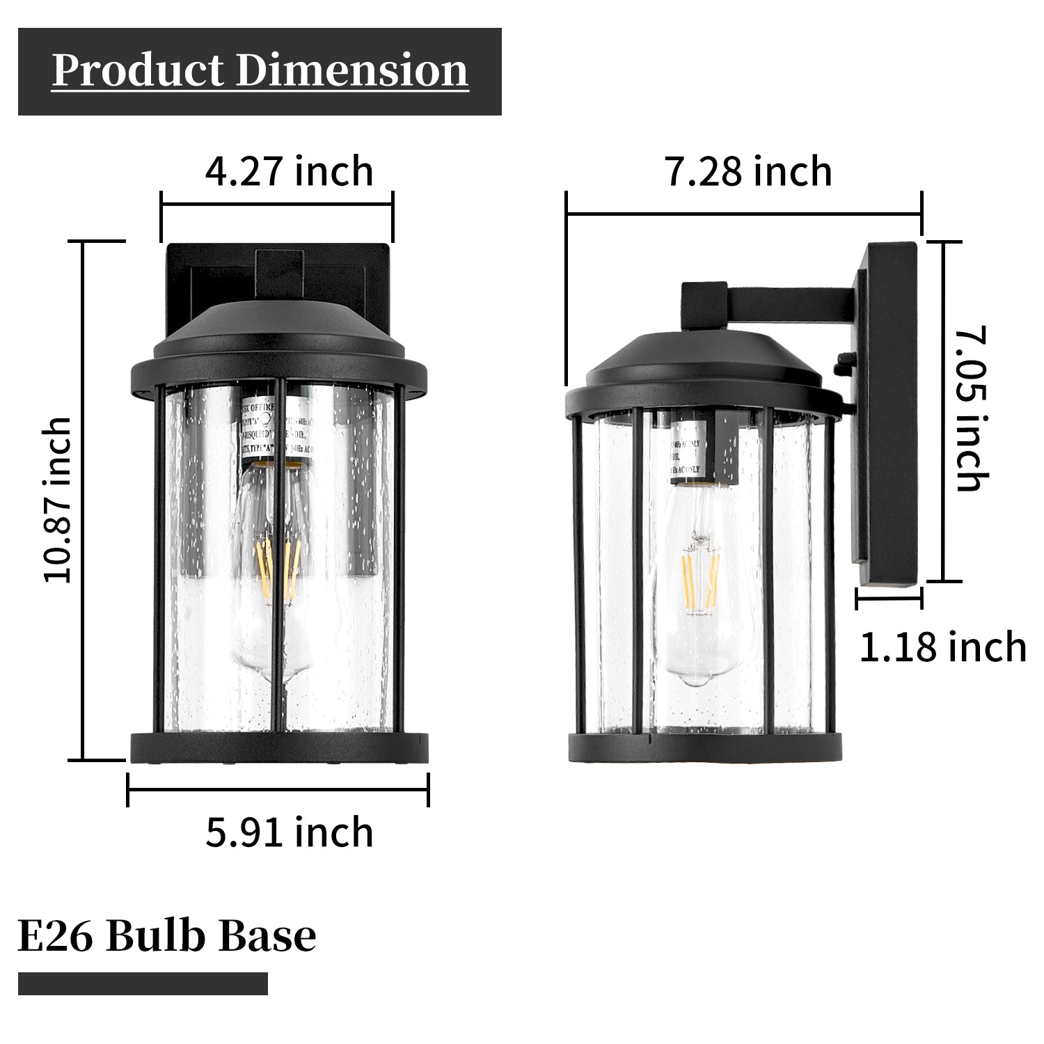 Black Outdoor Wall Light with Seeded Glass, Set of 2 - view 9