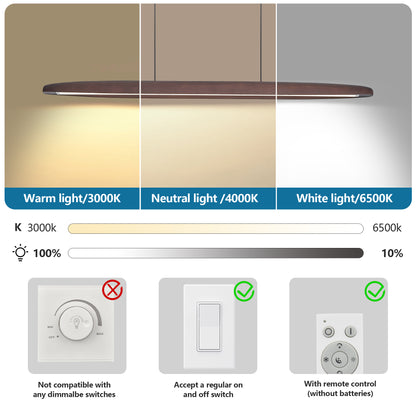 39" Walnut Wood LED Pendant Light with Remote - view 7