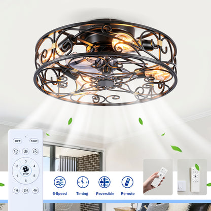 20" Matte Black Flush Mount Caged Ceiling Fan with Remote - view 11