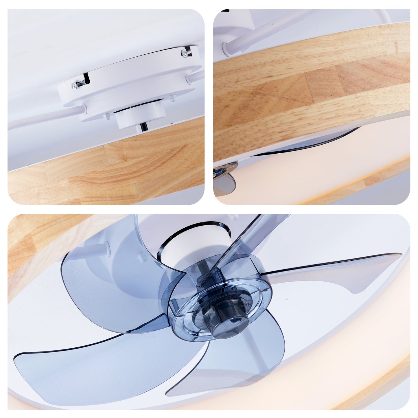 20" Wood & White Flush Mount Ceiling Fan with Dimmable LED - view 15