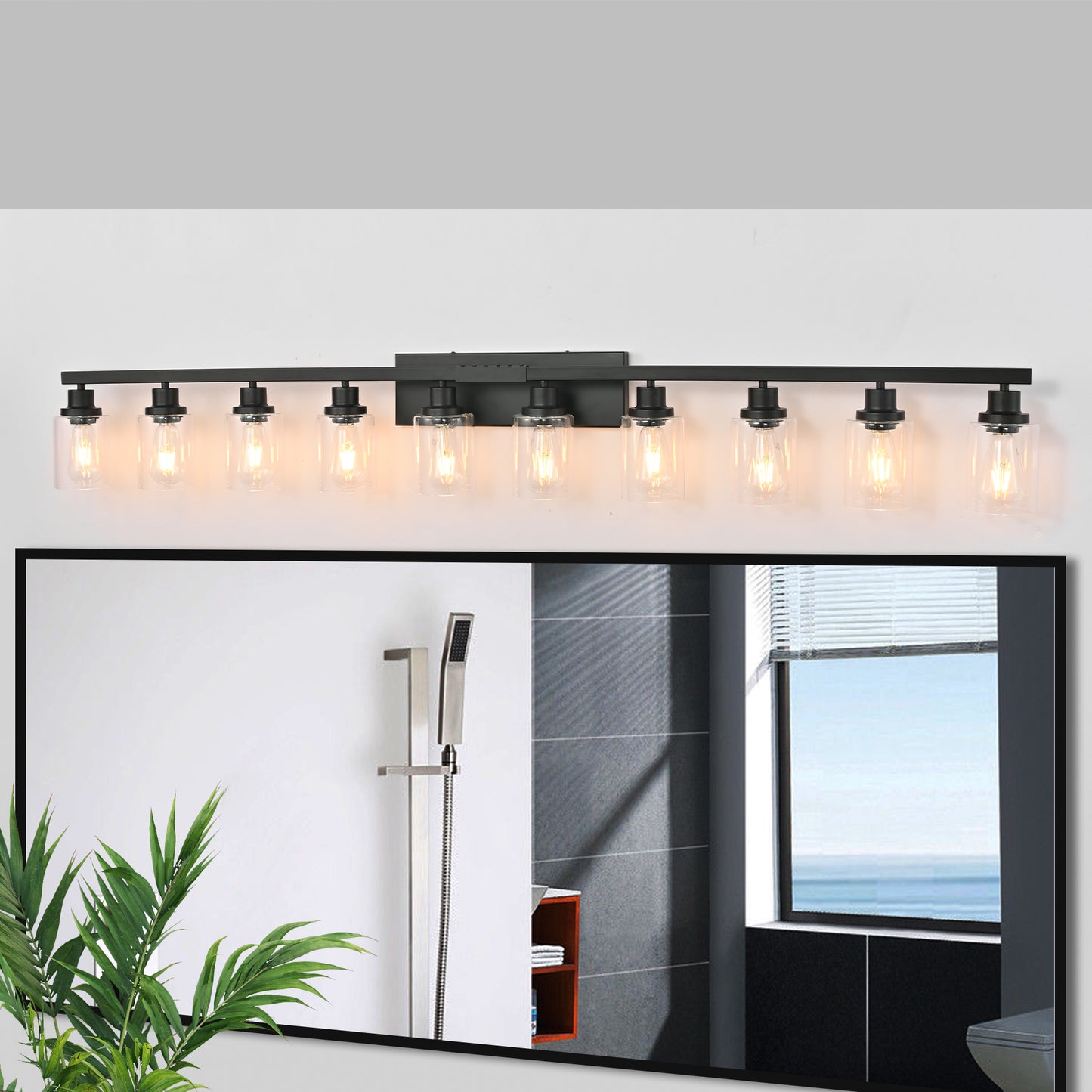 65" 10-Light Matte Black Vanity Light - view 4