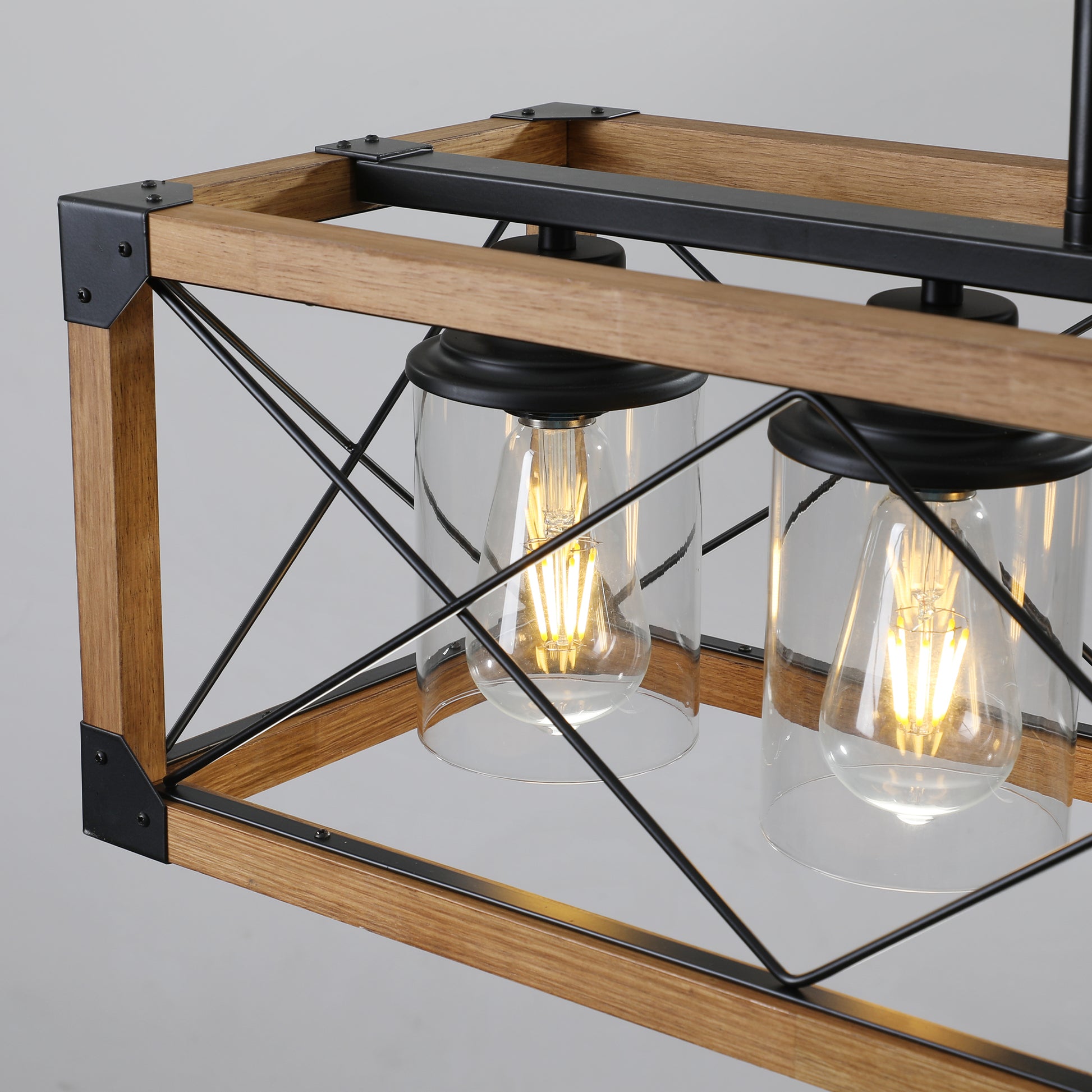 32" 5-Light Walnut Farmhouse Rectangle Chandelier - view 7