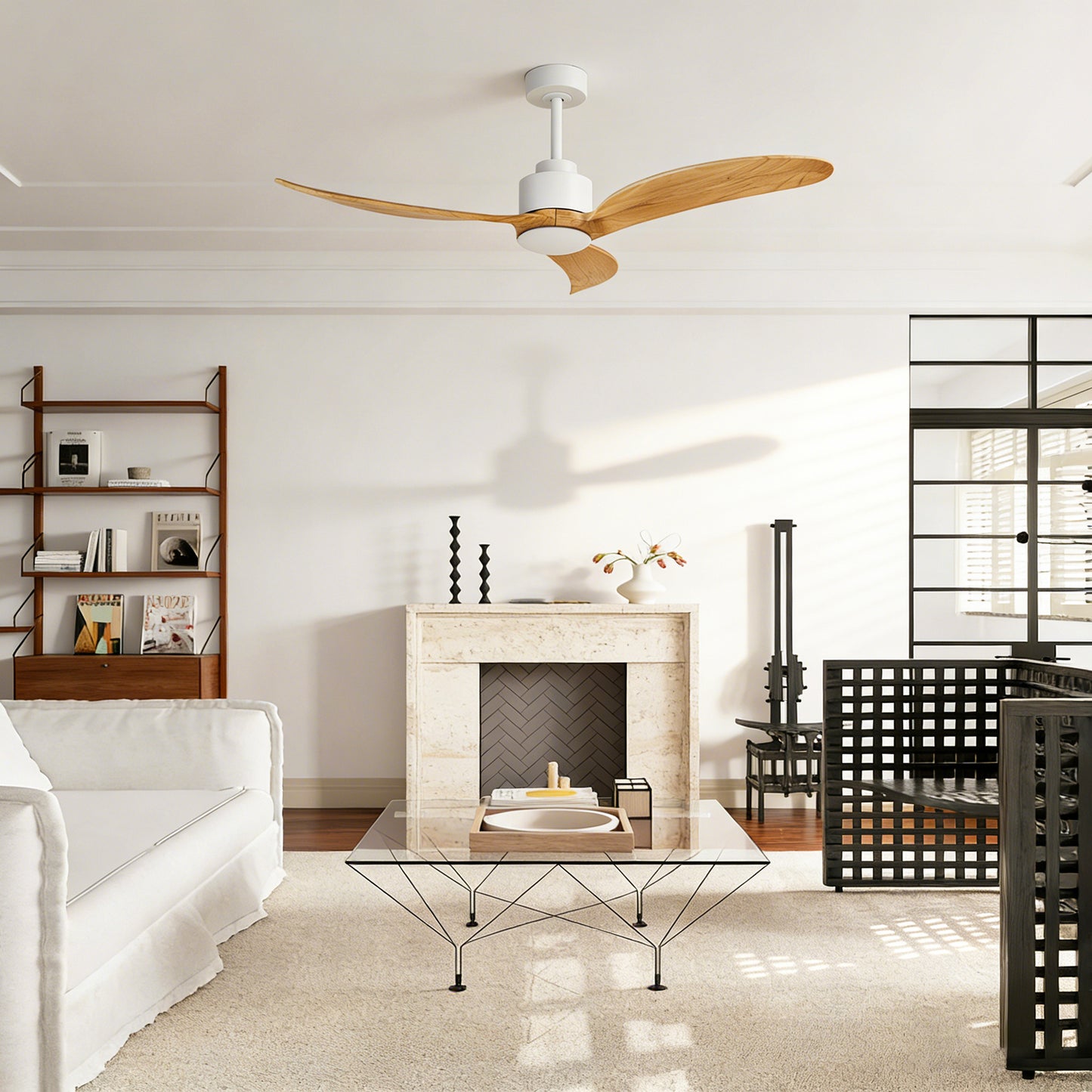 52" White & Natural Wood Ceiling Fan with Dimmable LED - view 10
