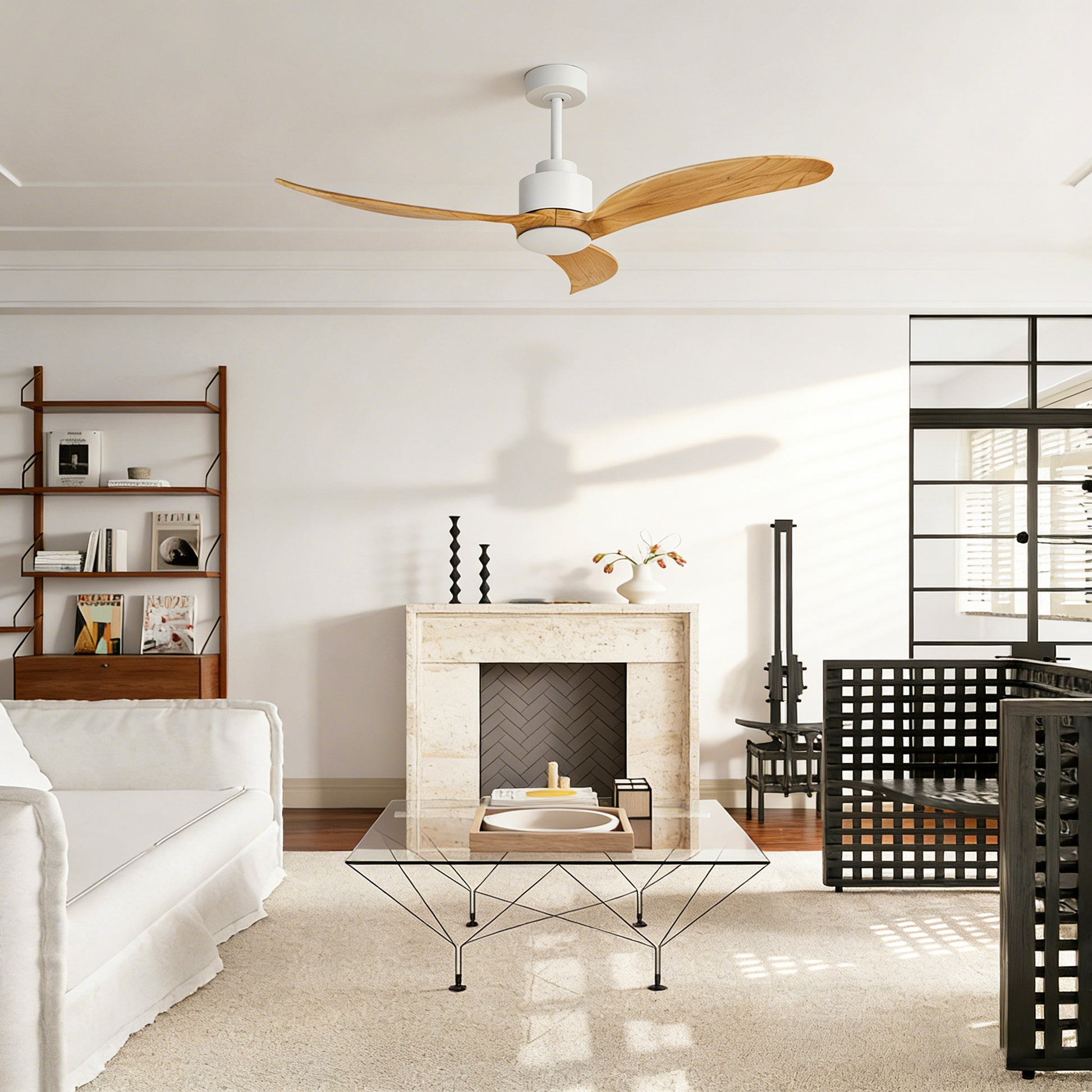 52" White & Natural Wood Ceiling Fan with Dimmable LED - view 10