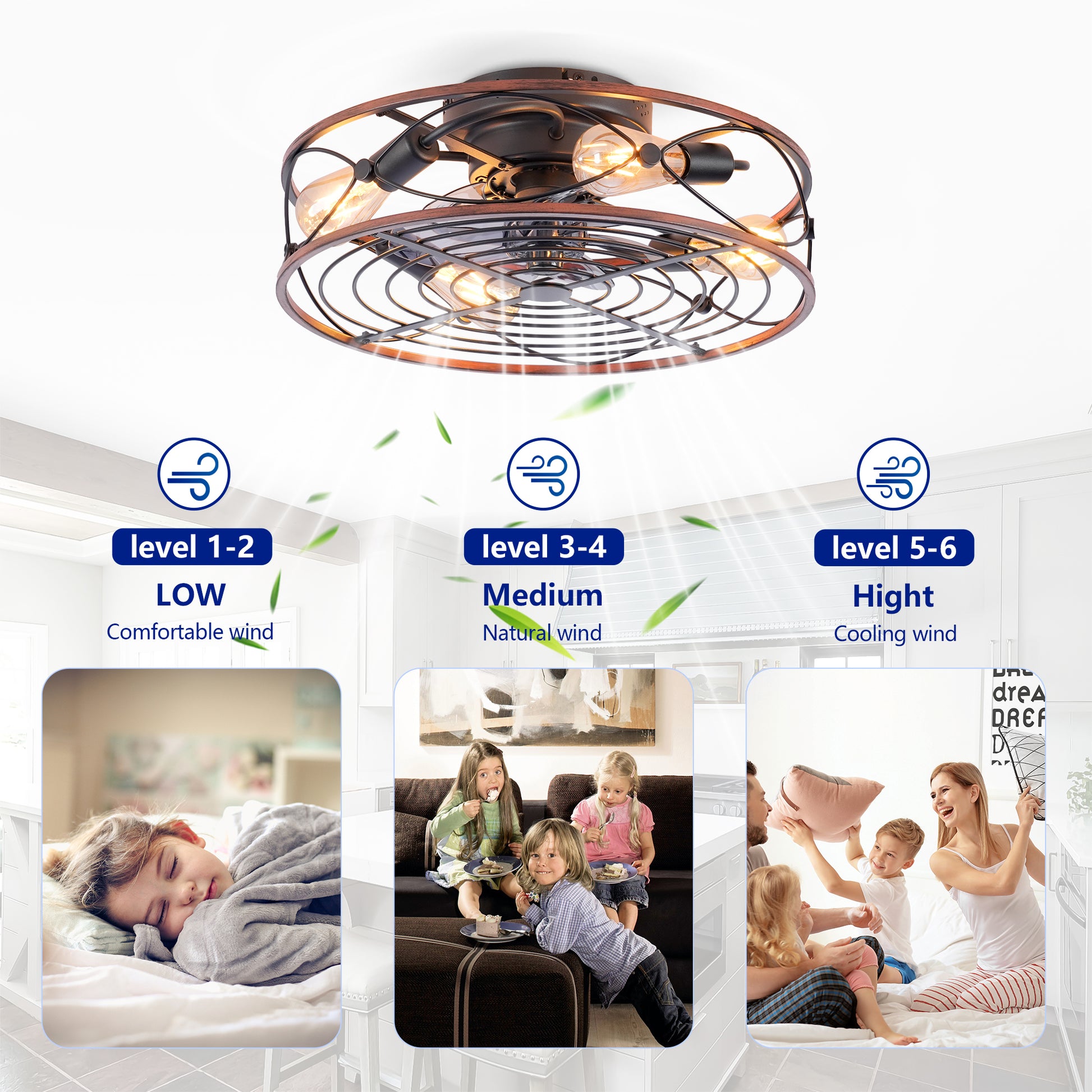 20" Matte Black Caged Ceiling Fan with Remote - view 11