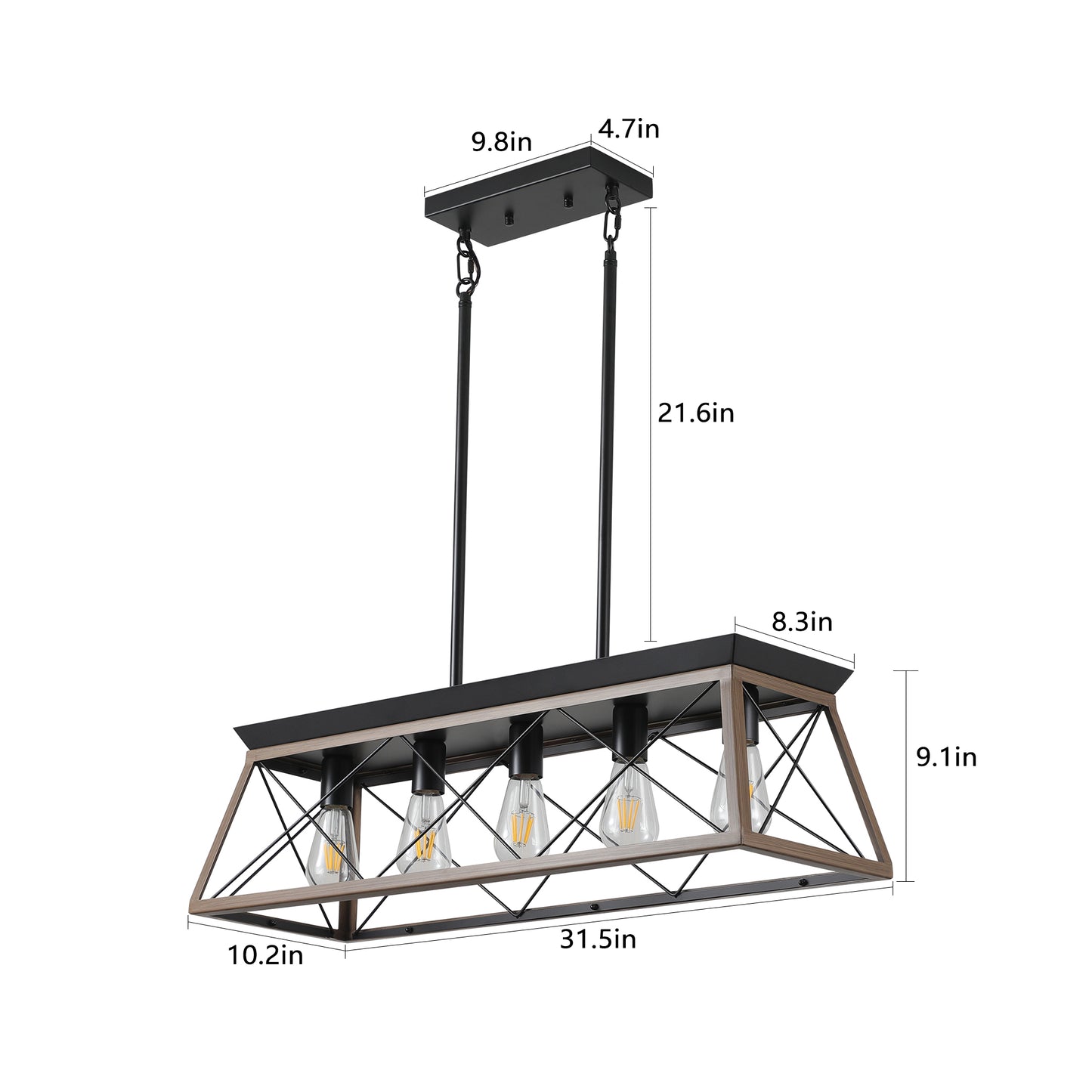 32" 5-Light Walnut Caged Industrial Chandelier - view 9