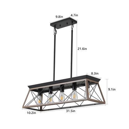 32" 5-Light Walnut Caged Industrial Chandelier - view 9