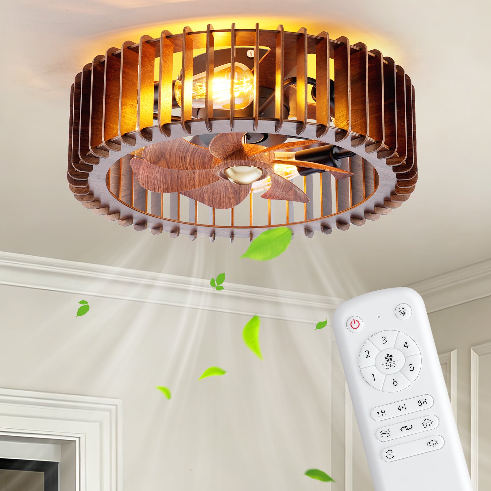 20" Walnut Caged Fandelier Ceiling Fan with Remote